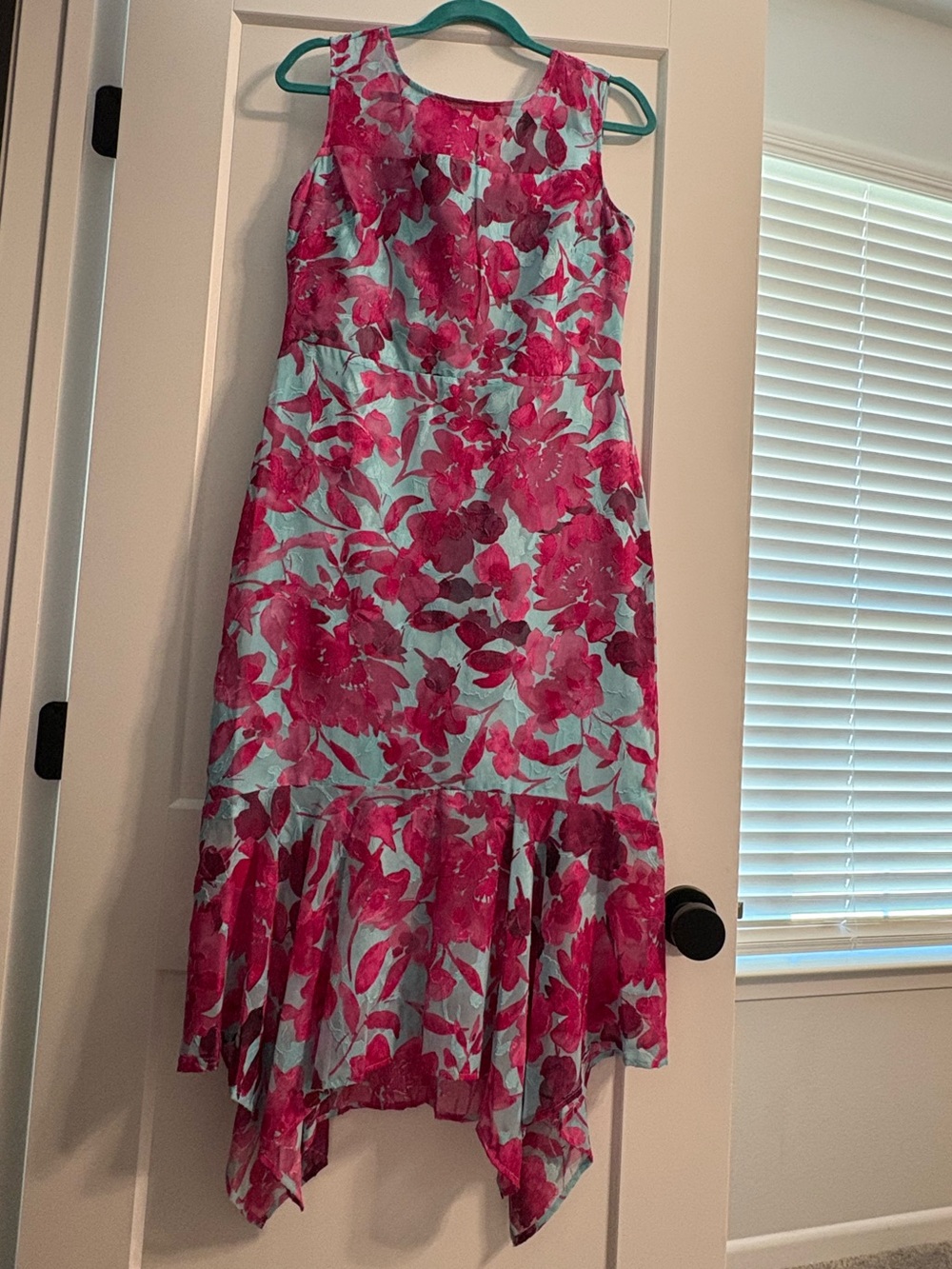 kenzie Pink Floral on Light Blue High-Low Midi Dress